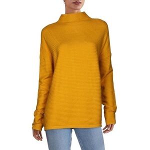 FRENCH CONNECTION Marigold Yellow Oversized Ribbed Mock Neck Sweater